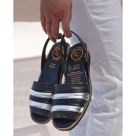 Lola Canales Sandalia Cuero Charmiane Negro Plata